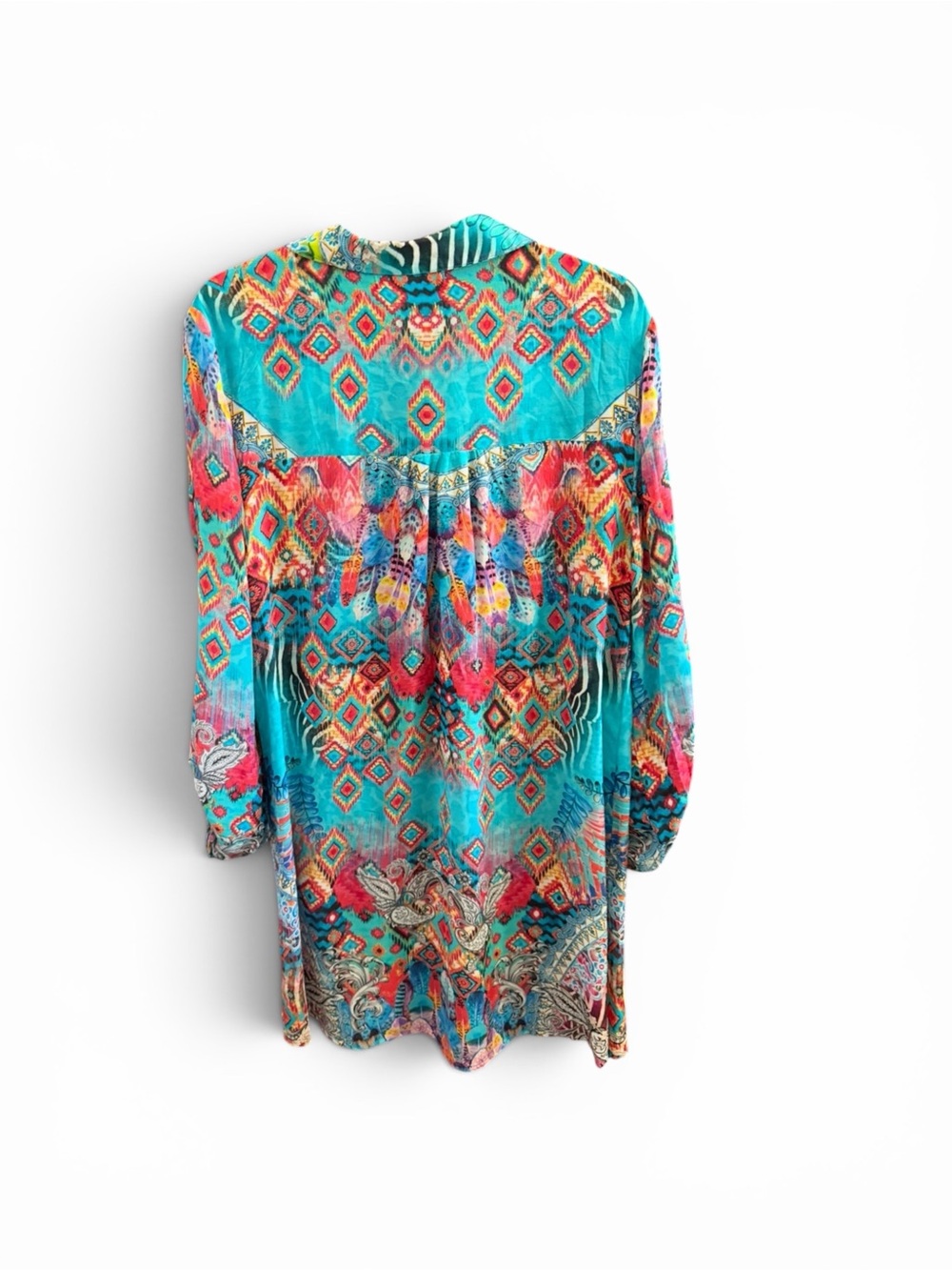 Turquoise Multi-Color Printed Button-Up Cover-up - Picture 2 of 3